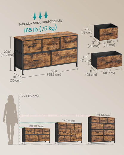 Dresser for Bedroom, 5-Drawer Storage Organizer & TV Stand, Rustic Brown, Steel Frame