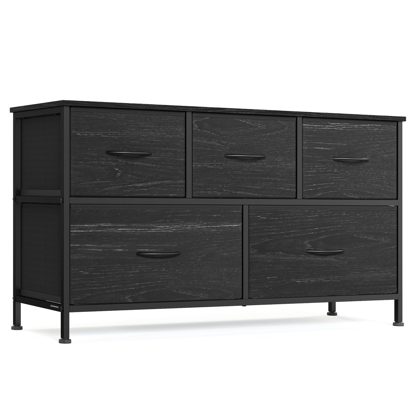 Dresser for Bedroom, 5-Drawer Storage Organizer & TV Stand, Rustic Brown, Steel Frame - Ebony Black