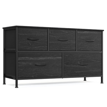 Dresser for Bedroom, 5-Drawer Storage Organizer & TV Stand, Rustic Brown, Steel Frame - Ebony Black
