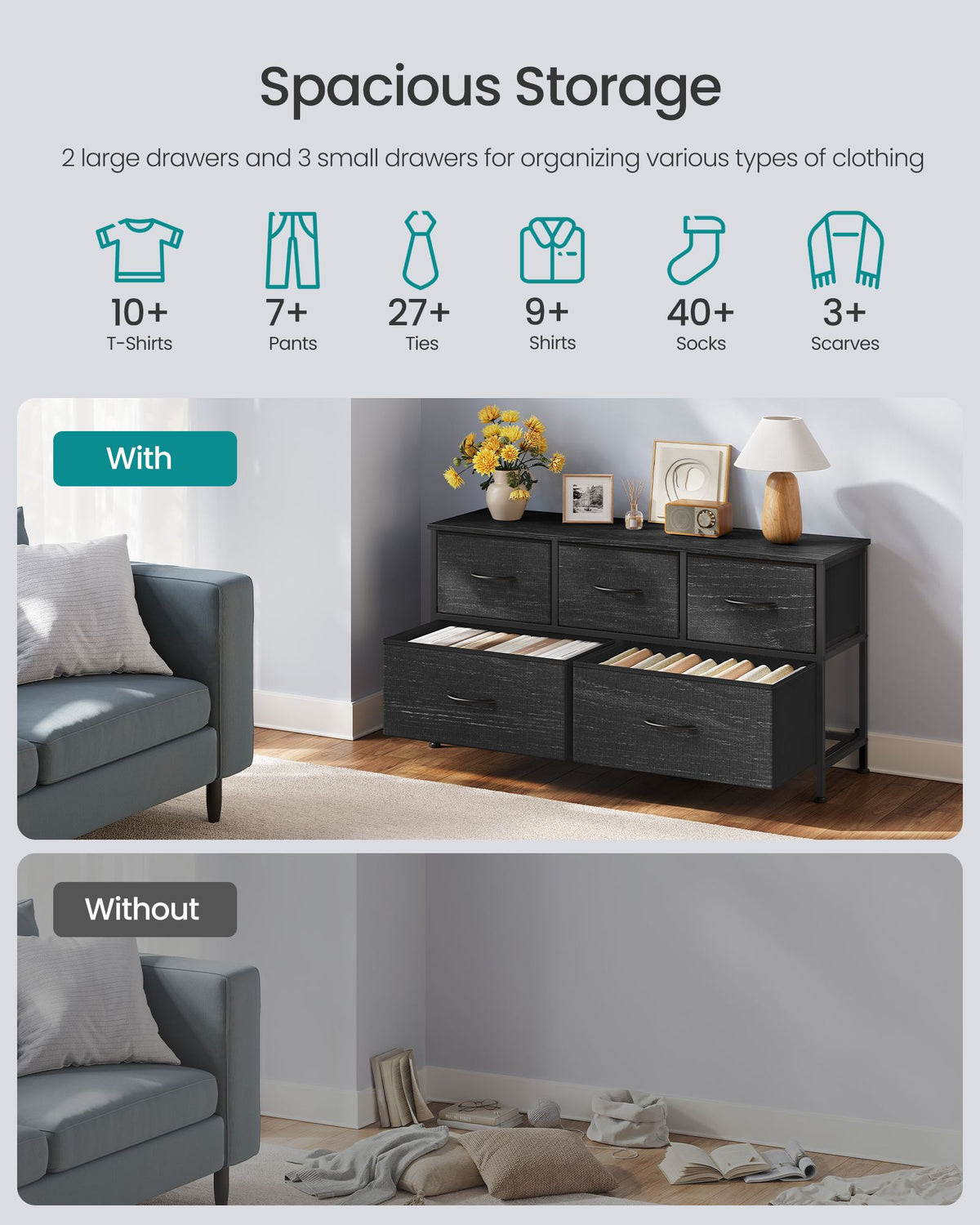 Dresser for Bedroom, 5-Drawer Storage Organizer & TV Stand, Rustic Brown, Steel Frame