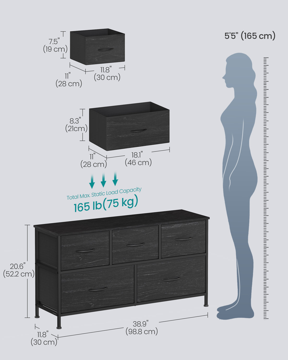 Dresser for Bedroom, 5-Drawer Storage Organizer & TV Stand, Rustic Brown, Steel Frame