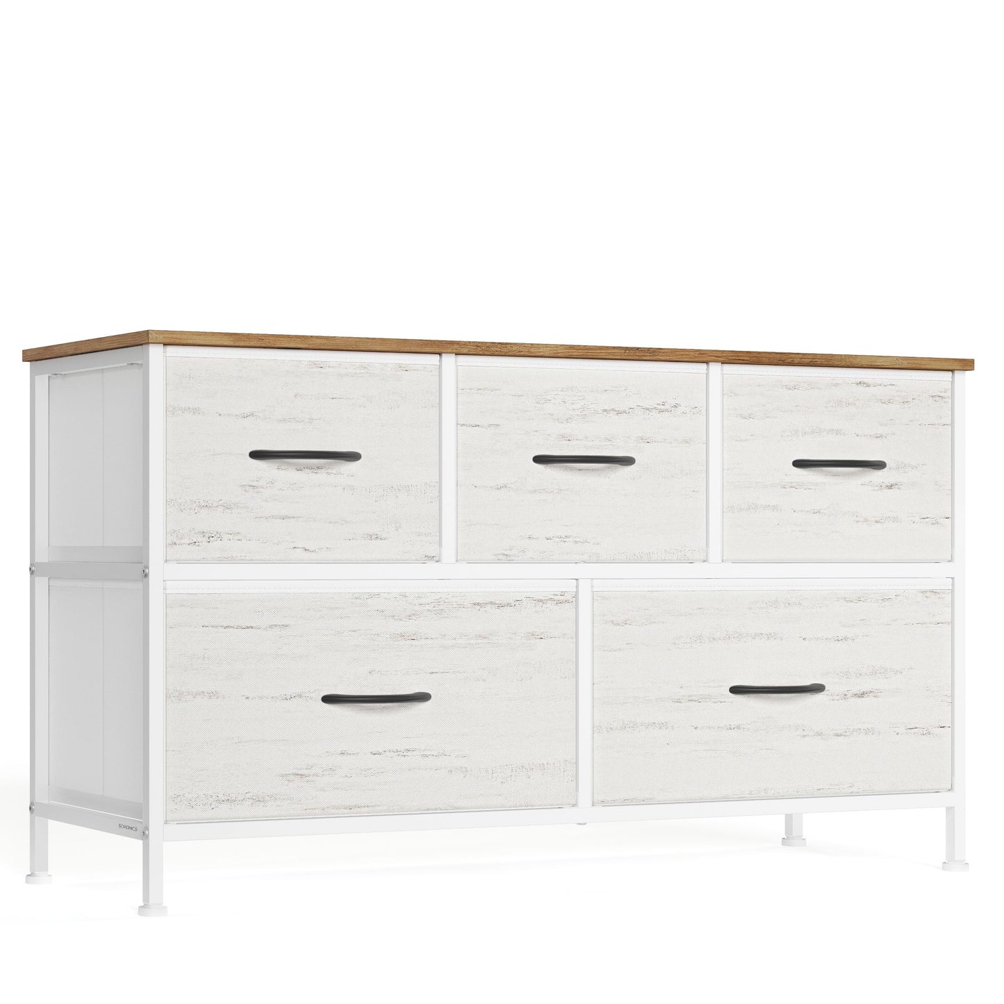 Dresser for Bedroom, 5-Drawer Storage Organizer & TV Stand, Rustic Brown, Steel Frame - Rustic White