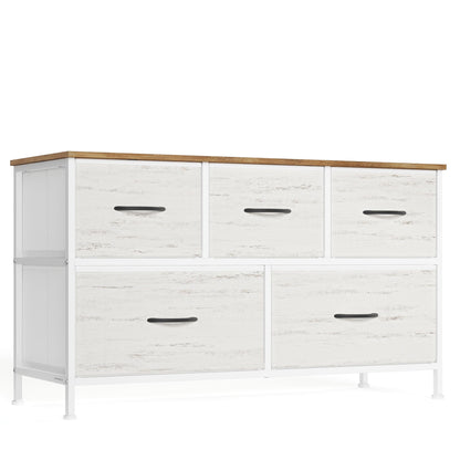 Dresser for Bedroom, 5-Drawer Storage Organizer & TV Stand, Rustic Brown, Steel Frame - Rustic White