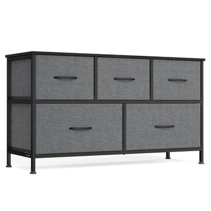Dresser for Bedroom, 5-Drawer Storage Organizer & TV Stand, Rustic Brown, Steel Frame - Slate Gray