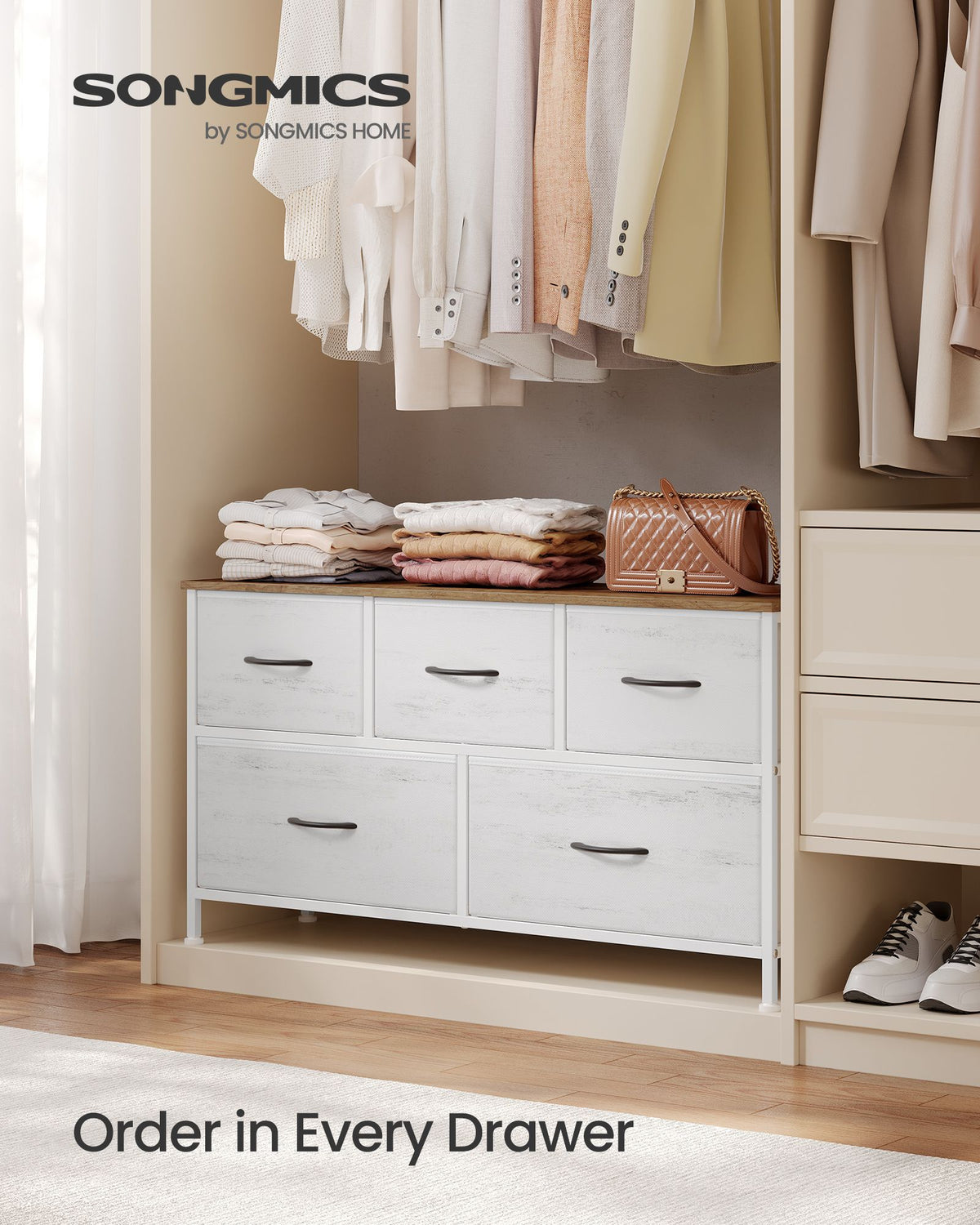 Dresser for Bedroom, 5-Drawer Storage Organizer & TV Stand, Rustic Brown, Steel Frame