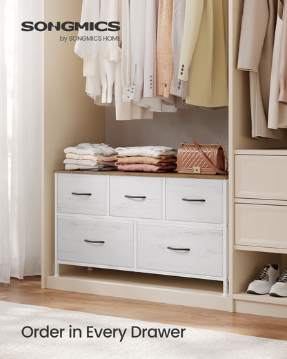 Dresser for Bedroom, 5-Drawer Storage Organizer & TV Stand, Rustic Brown, Steel Frame