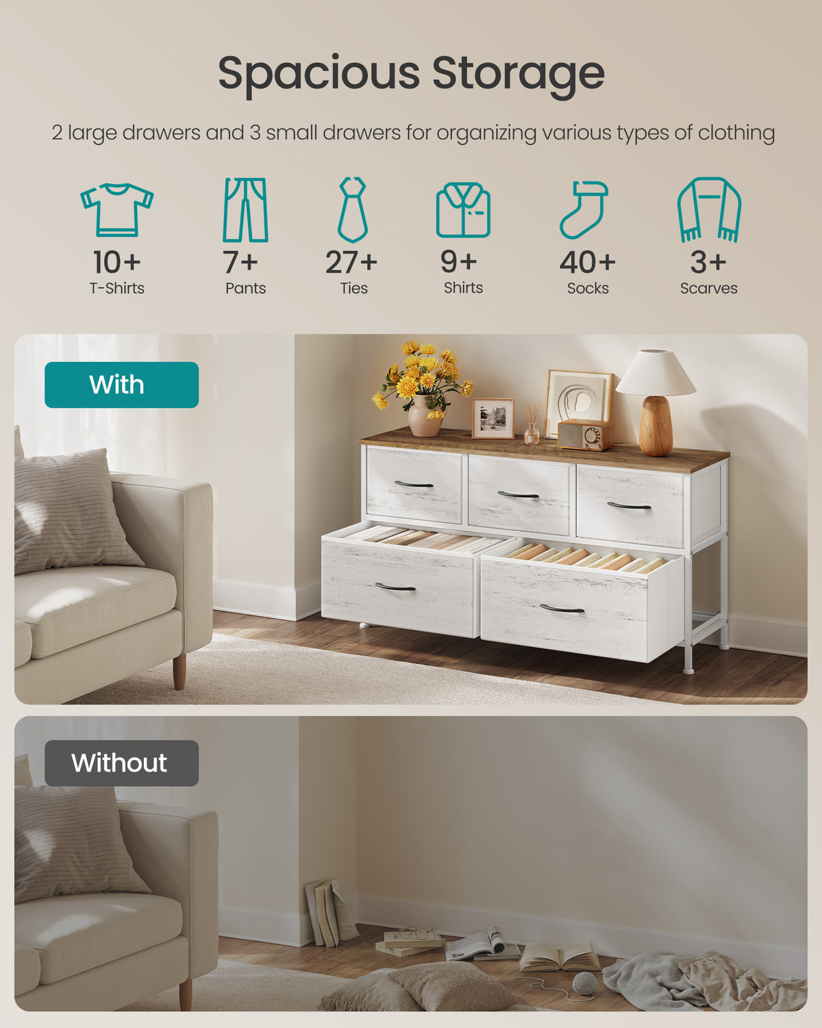 Dresser for Bedroom, 5-Drawer Storage Organizer & TV Stand, Rustic Brown, Steel Frame