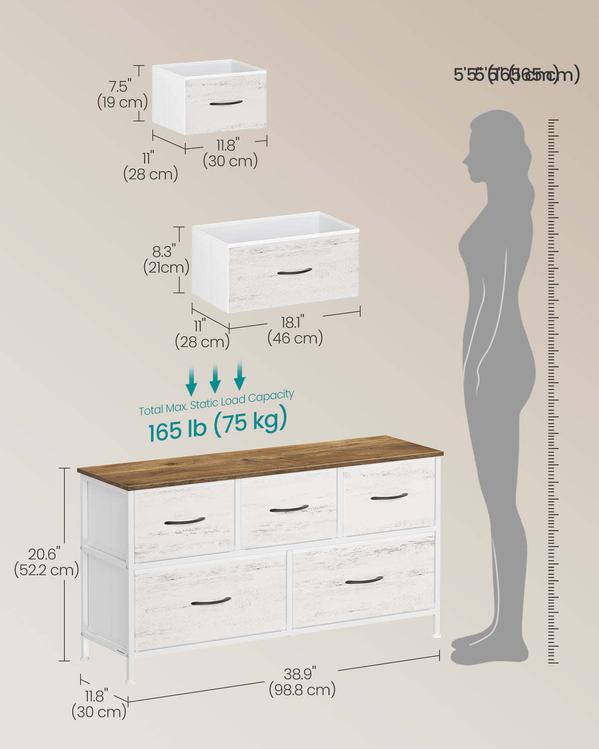 Dresser for Bedroom, 5-Drawer Storage Organizer & TV Stand, Rustic Brown, Steel Frame