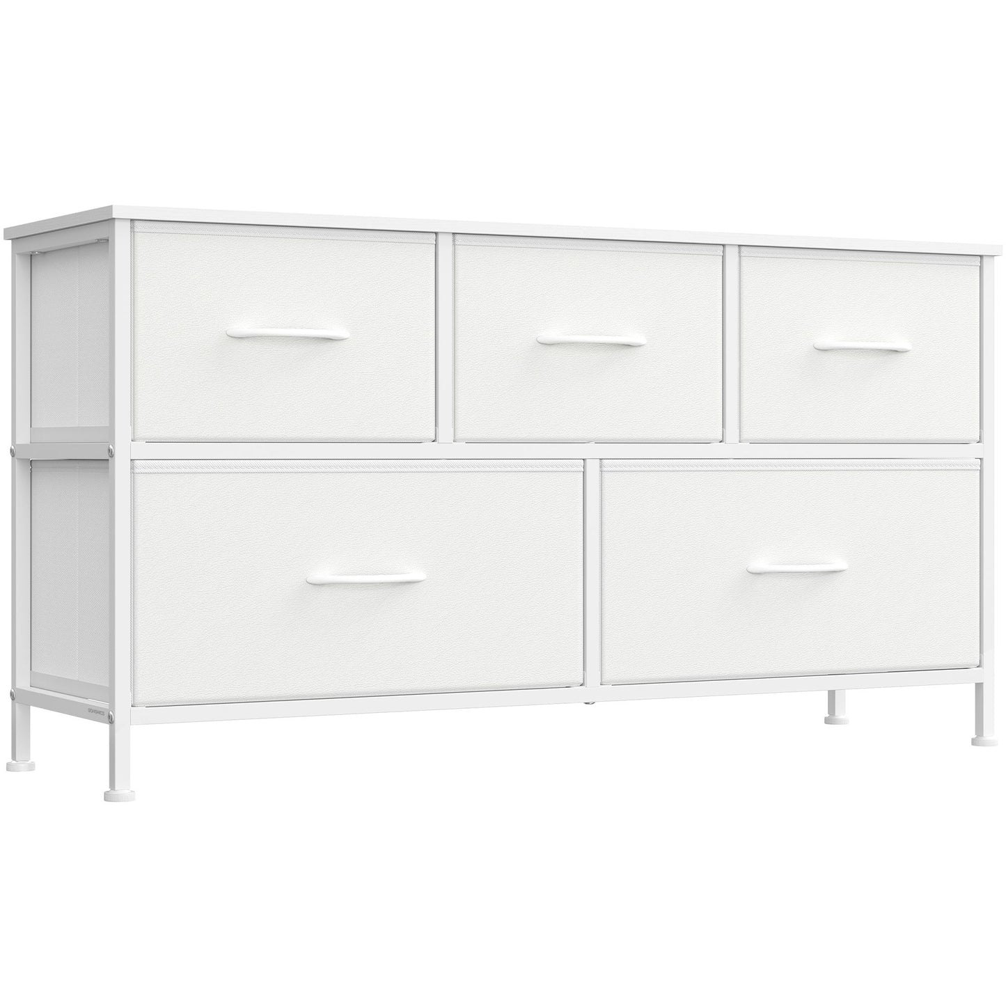 Dresser for Bedroom, 5-Drawer Storage Organizer & TV Stand, Rustic Brown, Steel Frame - Cloud White and Snow White