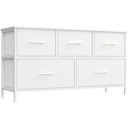 Dresser for Bedroom, 5-Drawer Storage Organizer & TV Stand, Rustic Brown, Steel Frame - Cloud White and Snow White