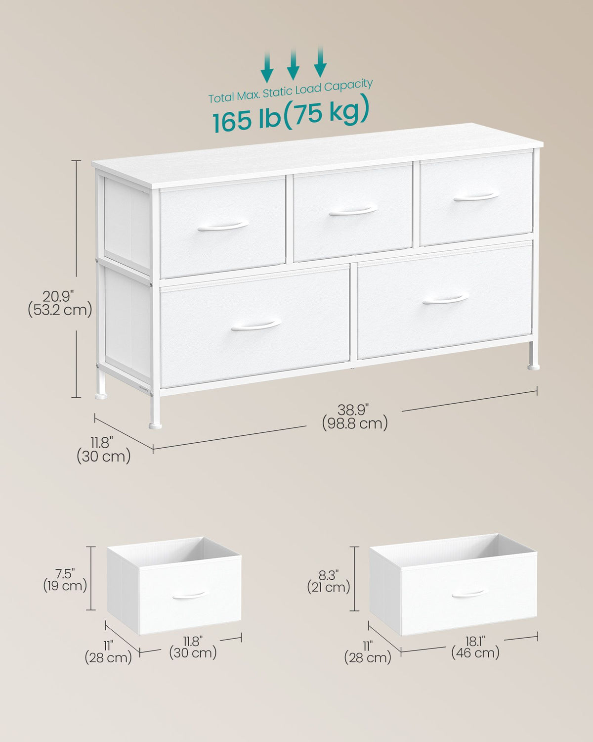 Dresser for Bedroom, 5-Drawer Storage Organizer & TV Stand, Rustic Brown, Steel Frame