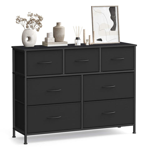 Dresser for Bedroom, 7-Drawer Storage Organizer & TV Stand, Ink Black, Steel Frame