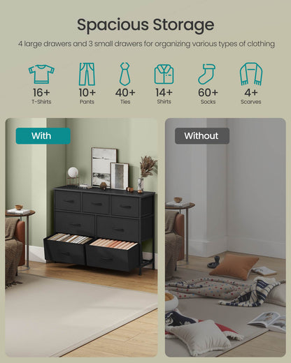 Dresser for Bedroom, 7-Drawer Storage Organizer & TV Stand, Ink Black, Steel Frame