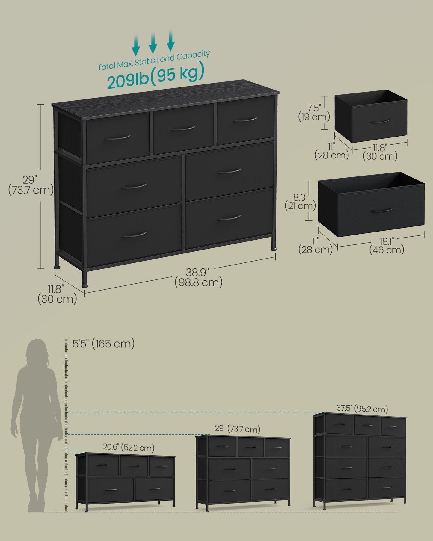 Dresser for Bedroom, Wide Dresser with 7 Fabric Drawers - image 5