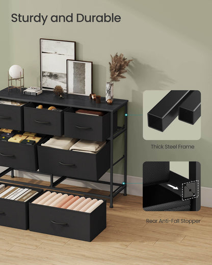 Dresser for Bedroom, 7-Drawer Storage Organizer & TV Stand, Ink Black, Steel Frame