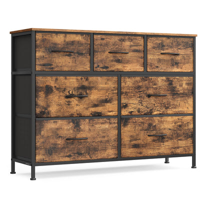 Dresser for Bedroom, 7-Drawer Storage Organizer, Rustic Brown & Ink Black, Steel Frame