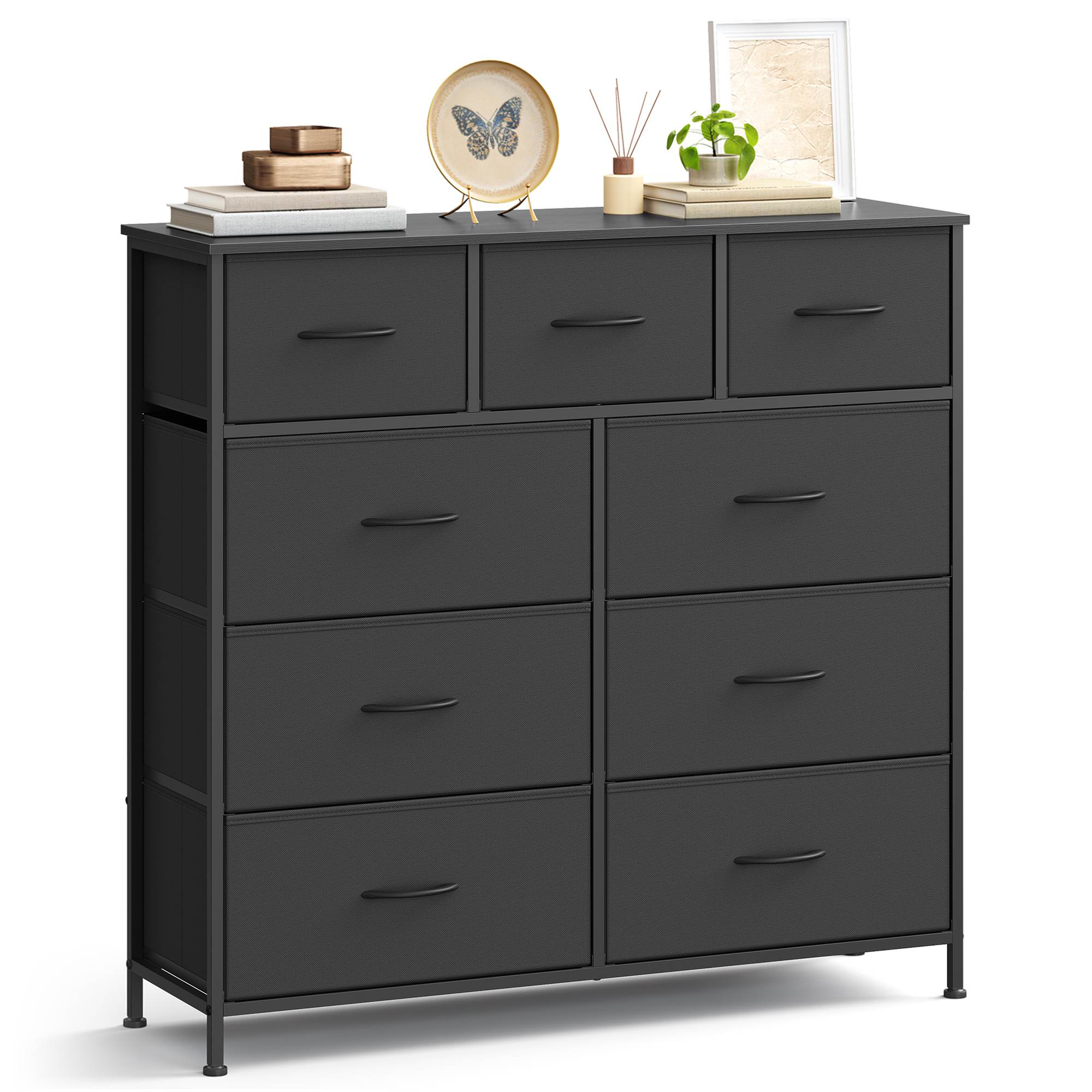 Dresser for Bedroom, 9-Drawer Storage Organizer, Ink Black & Ebony Black, Steel Frame