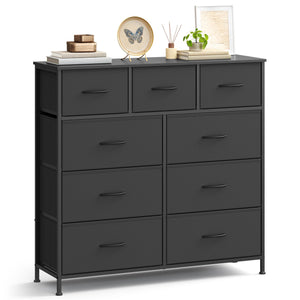 Dresser for Bedroom, 9-Drawer Storage Organizer, Ink Black & Ebony Black, Steel Frame