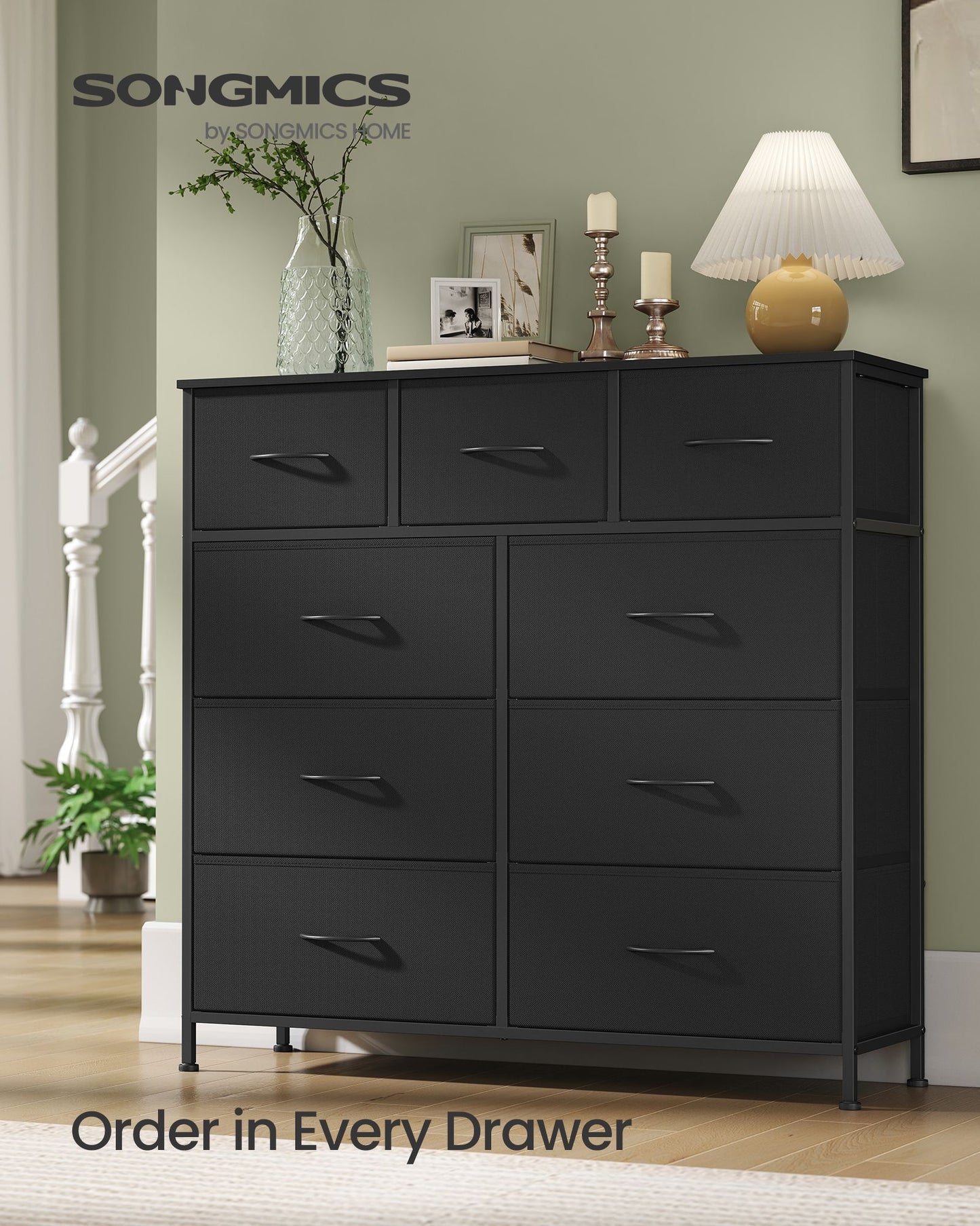 Wide Bedroom Storage Dresser with 9 Fabric Drawers - image 2