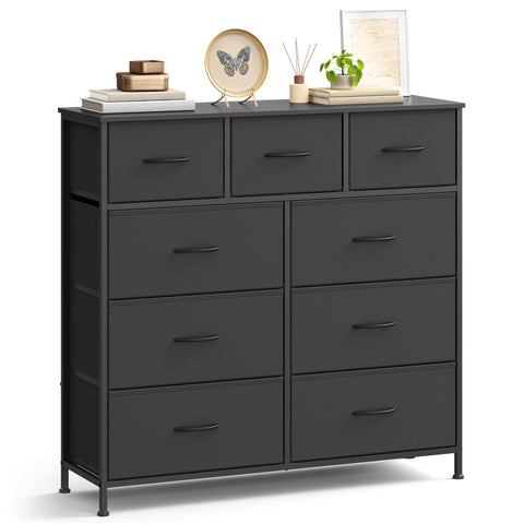 Dresser for Bedroom, 9-Drawer Storage Organizer, Ink Black & Ebony Black, Steel Frame