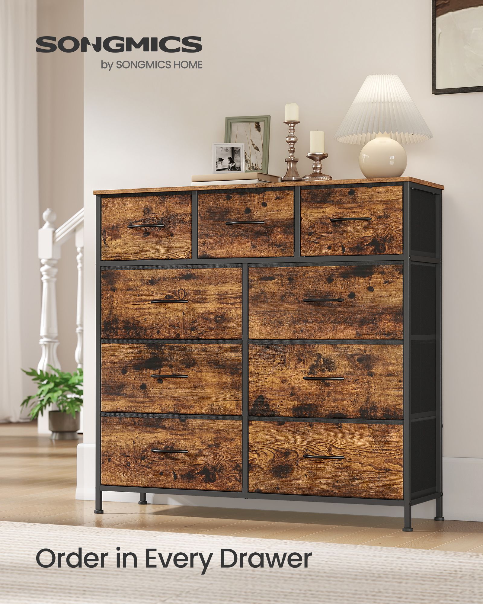 Wide Bedroom Storage Dresser with 9 Fabric Drawers - image 14