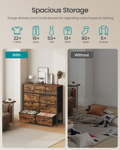 Wide Bedroom Storage Dresser with 9 Fabric Drawers - image 15