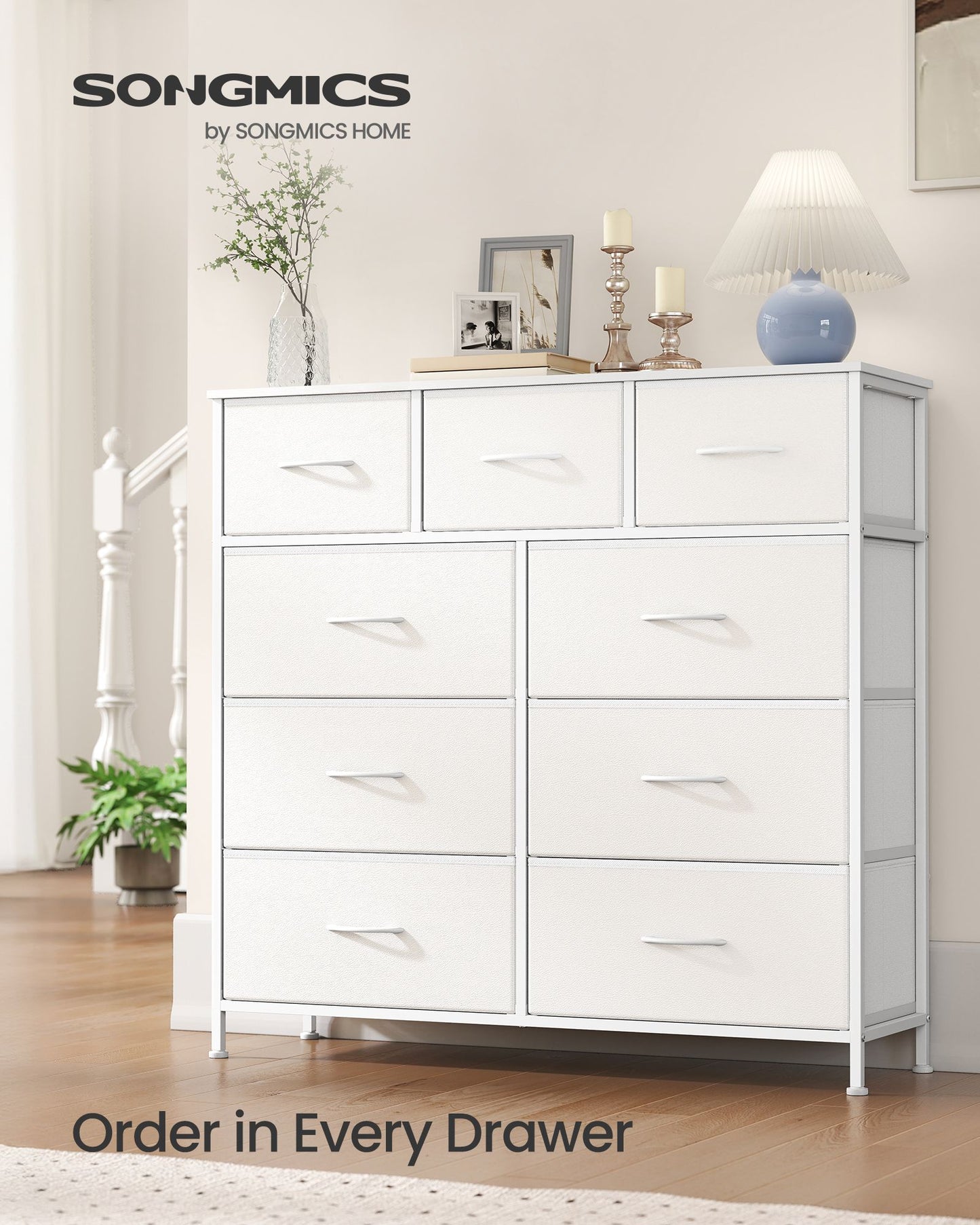 Wide Bedroom Storage Dresser with 9 Fabric Drawers - image 8