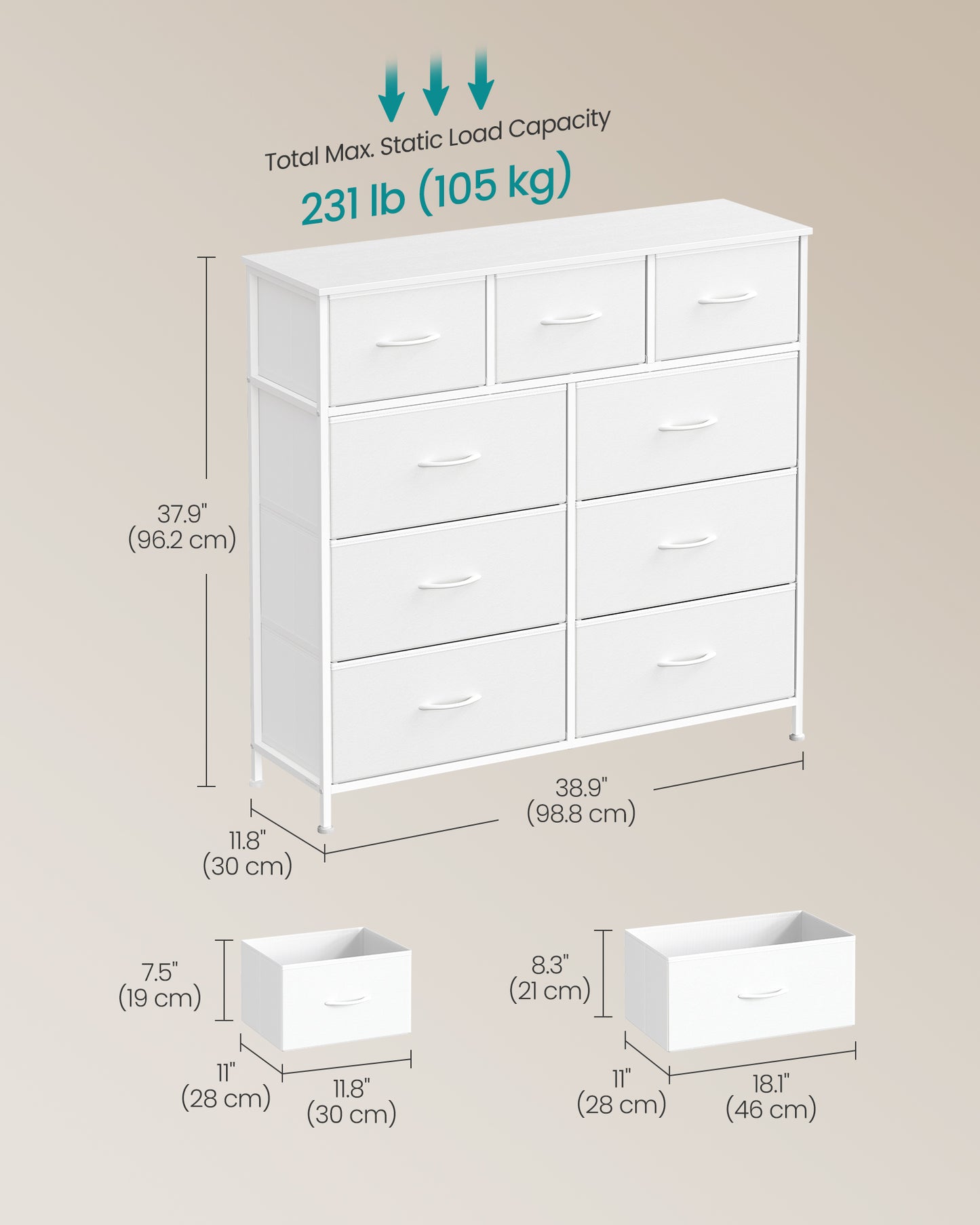 Wide Bedroom Storage Dresser with 9 Fabric Drawers - image 11