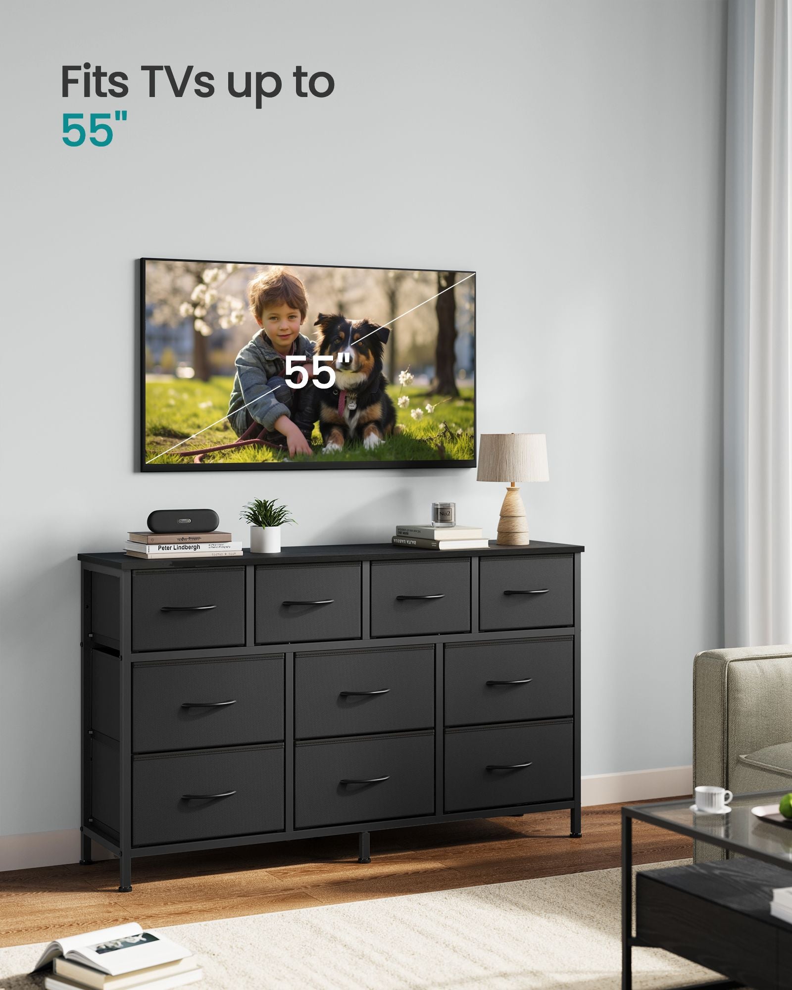 Dresser for Bedroom, Wide Dresser with 10 Fabric Drawers, 11.8"D x 44.8"W x 26.8"H (10 Drawers), Ink Black - image 2