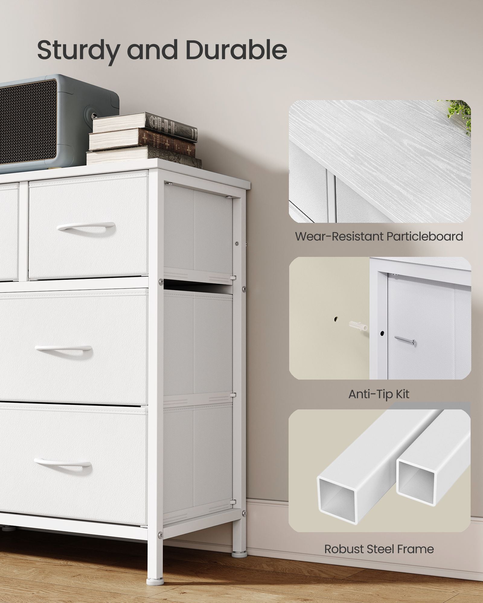 Dresser for Bedroom, Wide Dresser with 10 Fabric Drawers, 11.8"D x 44.8"W x 26.8"H (10 Drawers), Ink Black - image 5