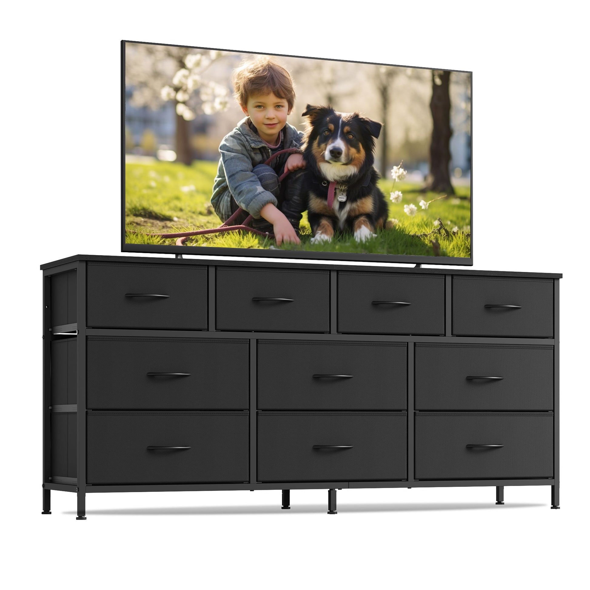 Dresser for Bedroom, Wide Dresser with 10 Fabric Drawers, 13.8"D x 57.8"W x 26.8"H (10 Drawers), Ink Black - image 1