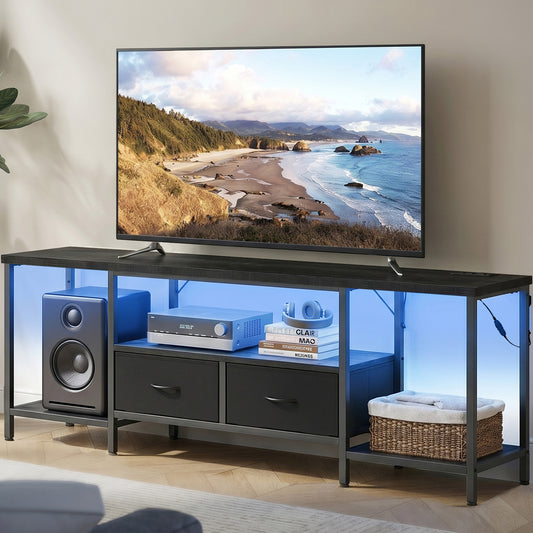 TV Stand with Power Outlets and Lights - Ink Black - image 1