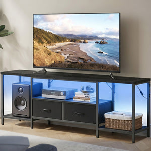 TV Stand with Power Outlets and Lights - Ink Black - image 18