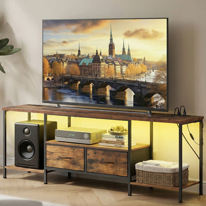 TV Stand with Power Outlets and Lights - Ink Black - image 20