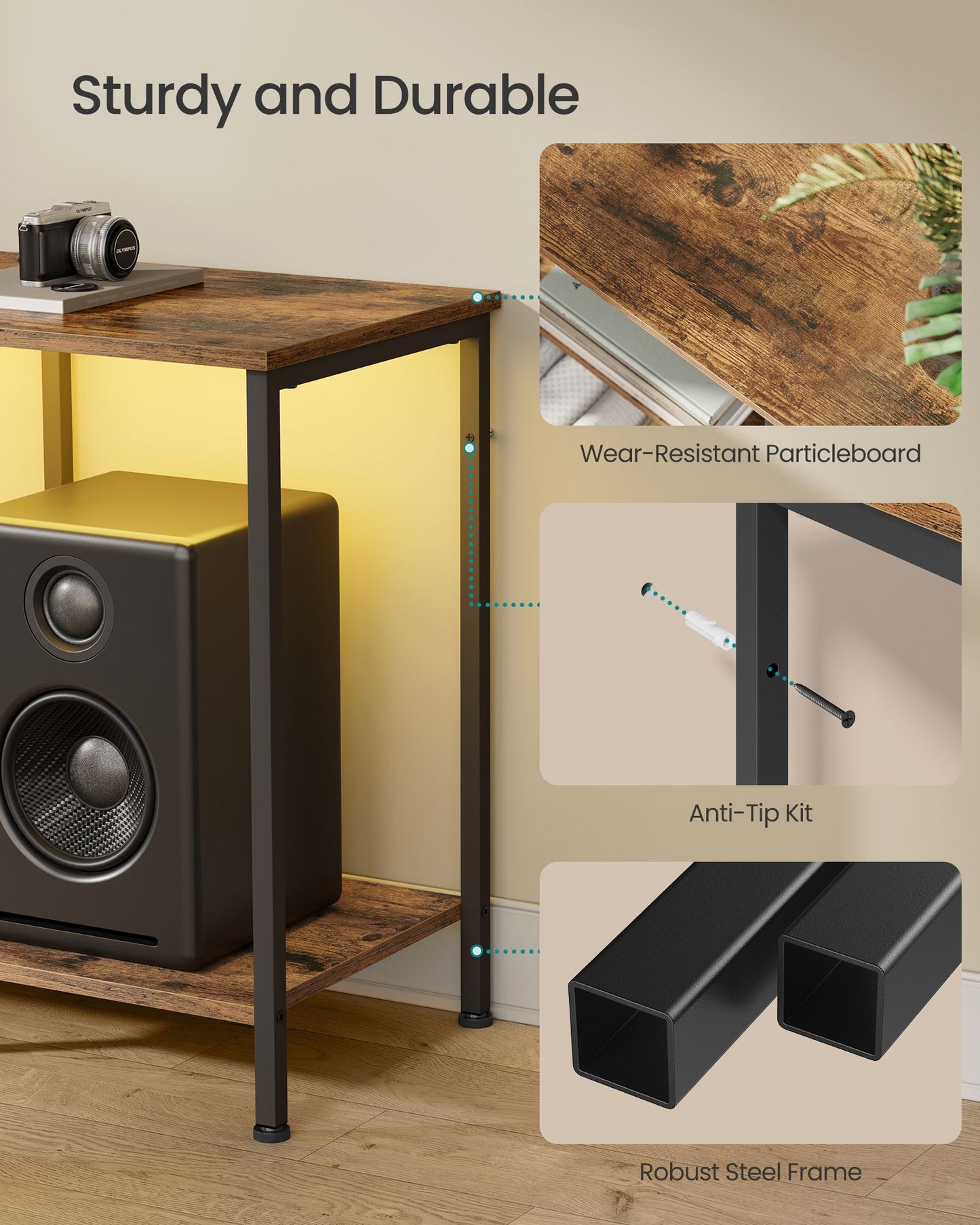 TV Stand with Power Outlets and Lights - Ink Black - image 16