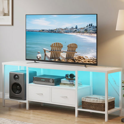 TV Stand with Power Outlets and Lights - Ink Black - image 19