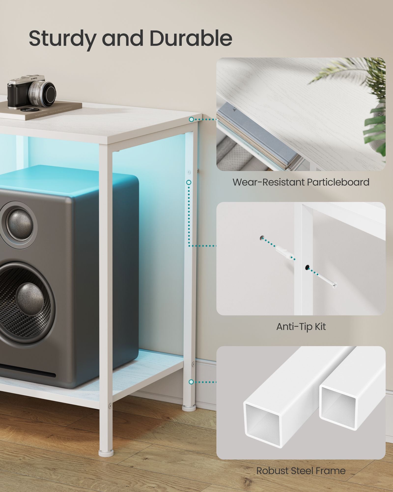 TV Stand with Power Outlets and Lights - Ink Black - image 11