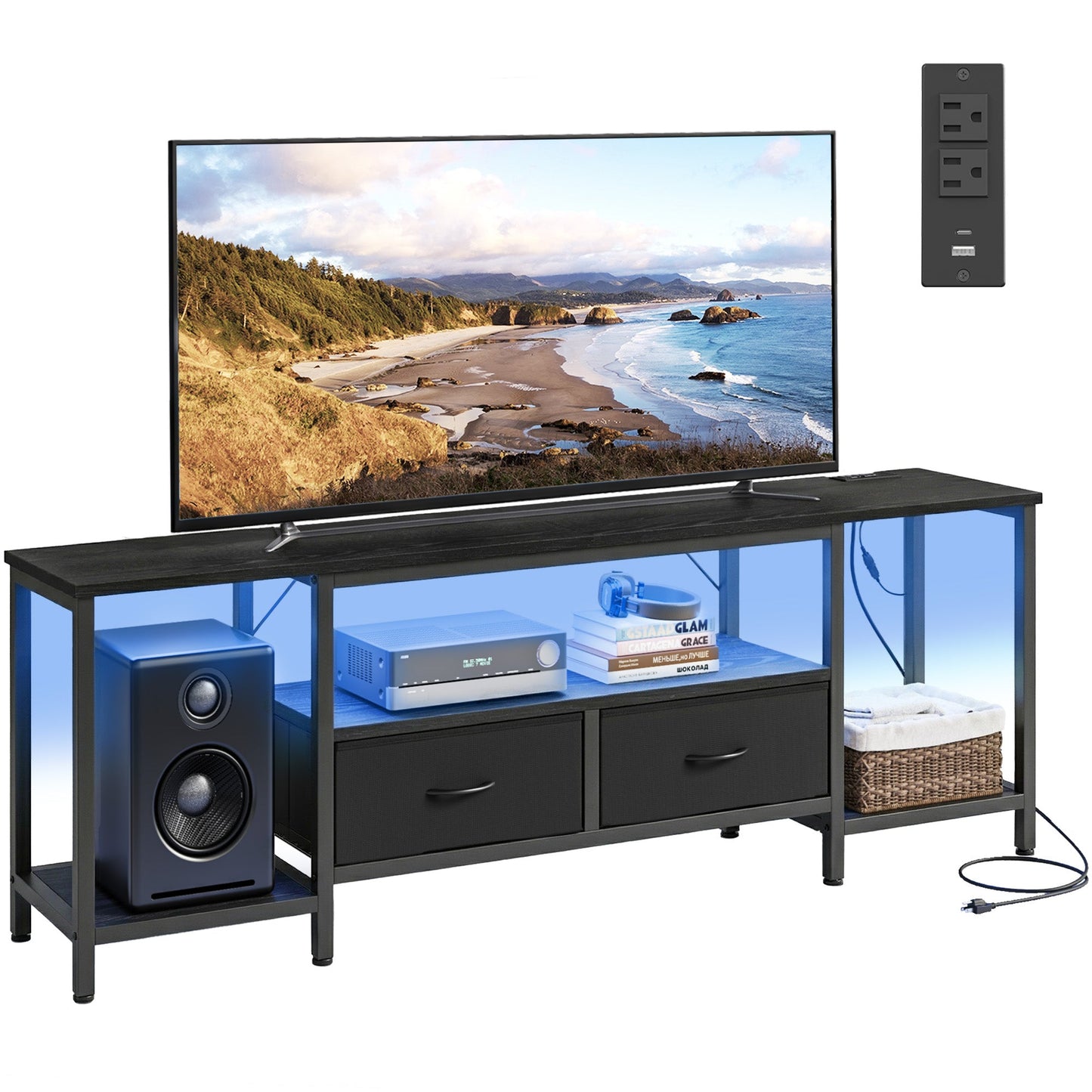 TV Stand with Power Outlets and Lights - 13.8"D x 70.5"W x 23.6"H (35 x 179 x 60 cm) - image 6