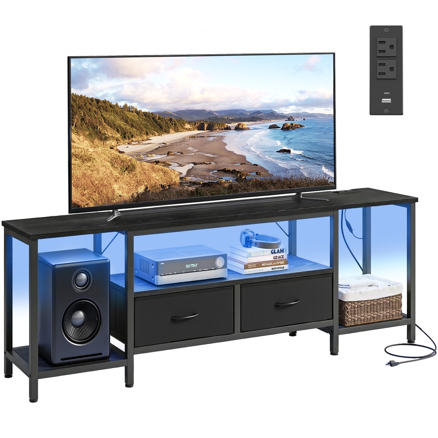 TV Stand with Power Outlets and Lights - 13.8"D x 70.5"W x 23.6"H (35 x 179 x 60 cm) - image 1