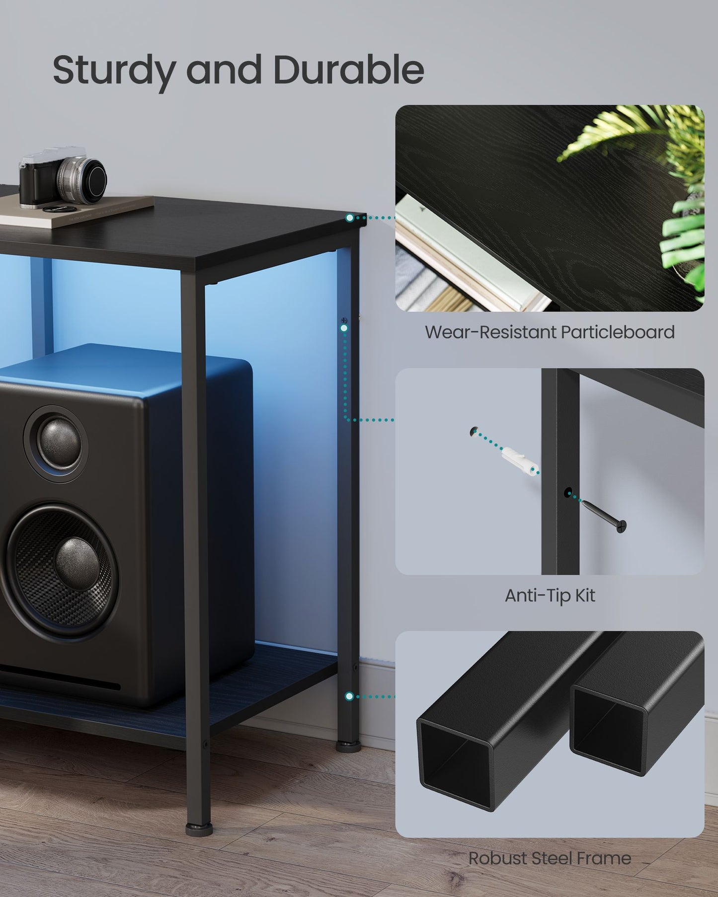 TV Stand with Power Outlets and Lights - 13.8"D x 70.5"W x 23.6"H (35 x 179 x 60 cm) - image 4