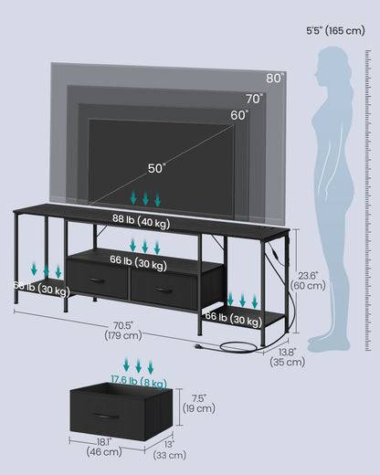 TV Stand with Power Outlets and Lights - 13.8"D x 70.5"W x 23.6"H (35 x 179 x 60 cm) - image 5