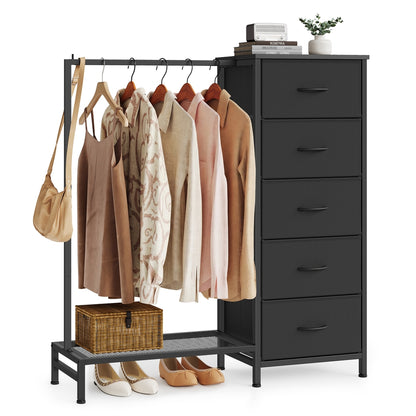 3-in-1 Dresser with Garment Rack, 5 Fabric Drawers & Bottom Shelf - image 1