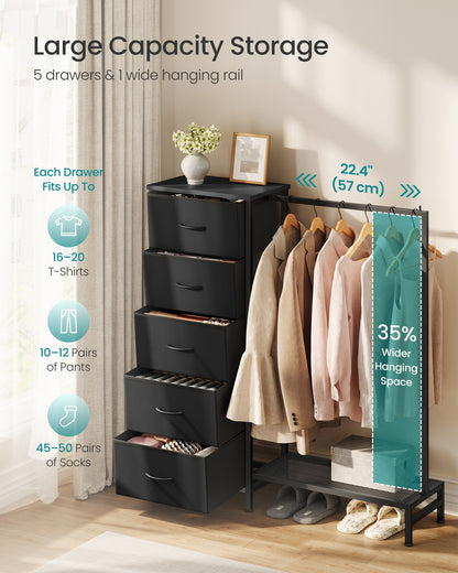 3-in-1 Dresser with Garment Rack, 5 Fabric Drawers & Bottom Shelf - image 4