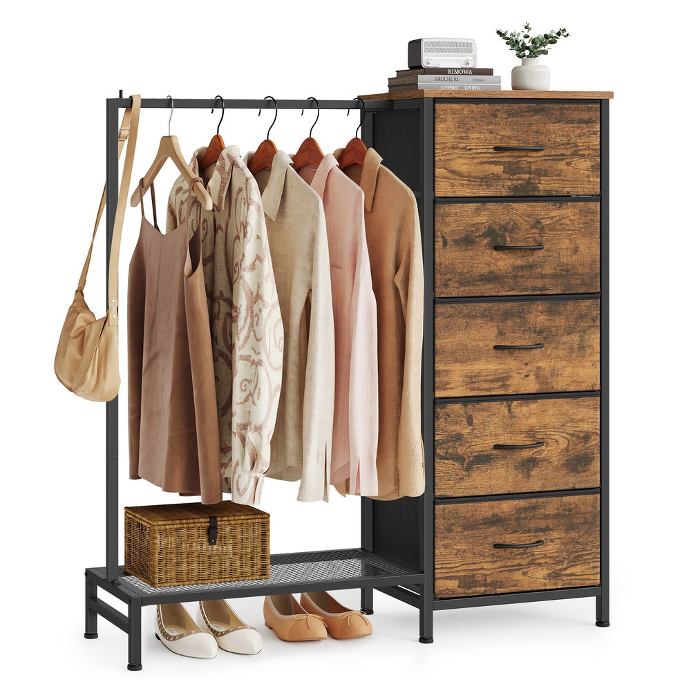 3-in-1 Dresser with Garment Rack, 5 Fabric Drawers & Bottom Shelf - image 15