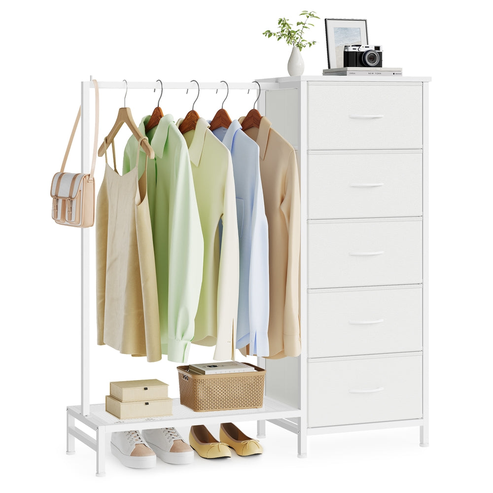 3-in-1 Dresser with Garment Rack, 5 Fabric Drawers & Bottom Shelf - image 8