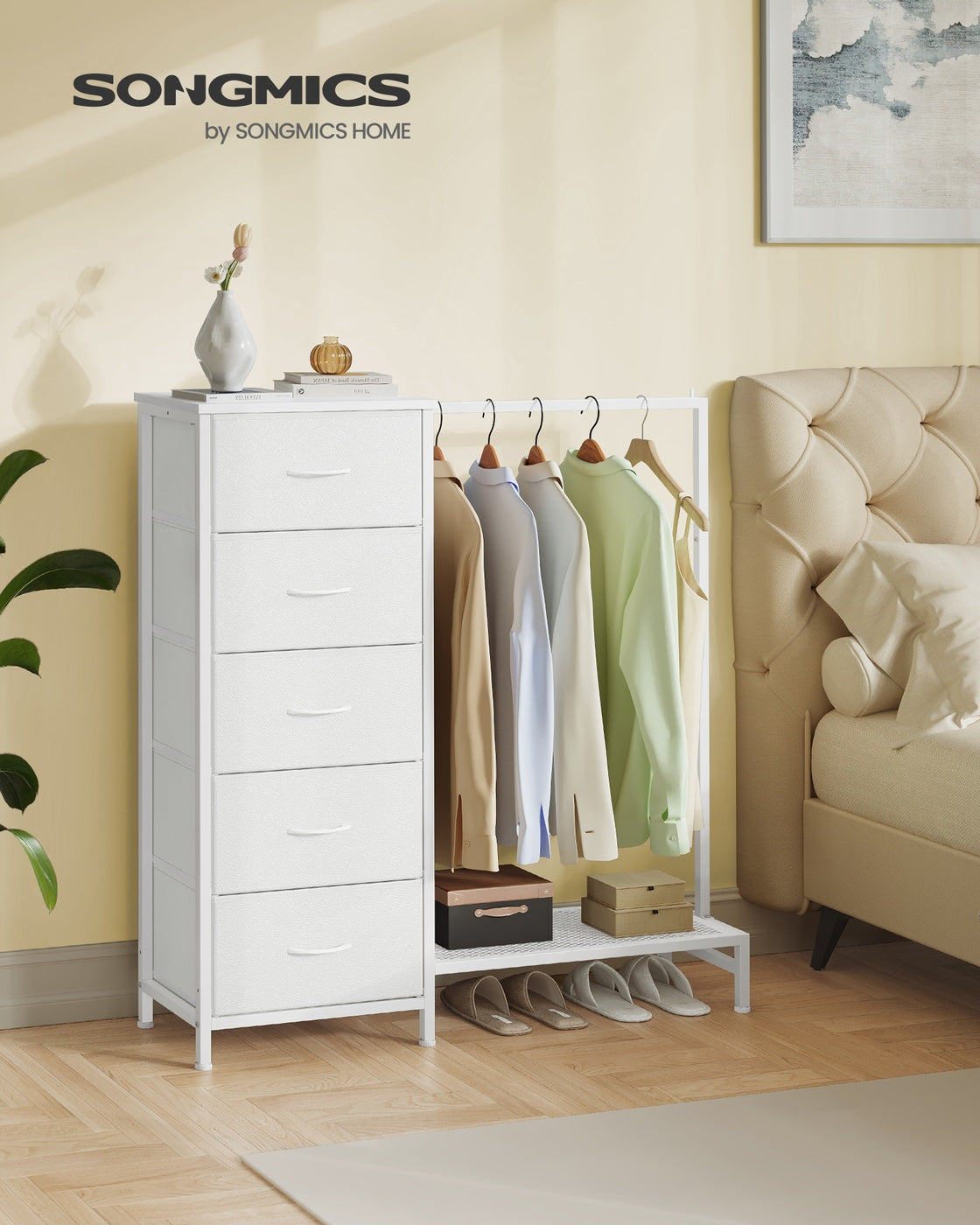 3-in-1 Dresser with Garment Rack, 5 Fabric Drawers & Bottom Shelf - image 9
