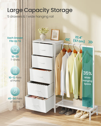 3-in-1 Dresser with Garment Rack, 5 Fabric Drawers & Bottom Shelf - image 11