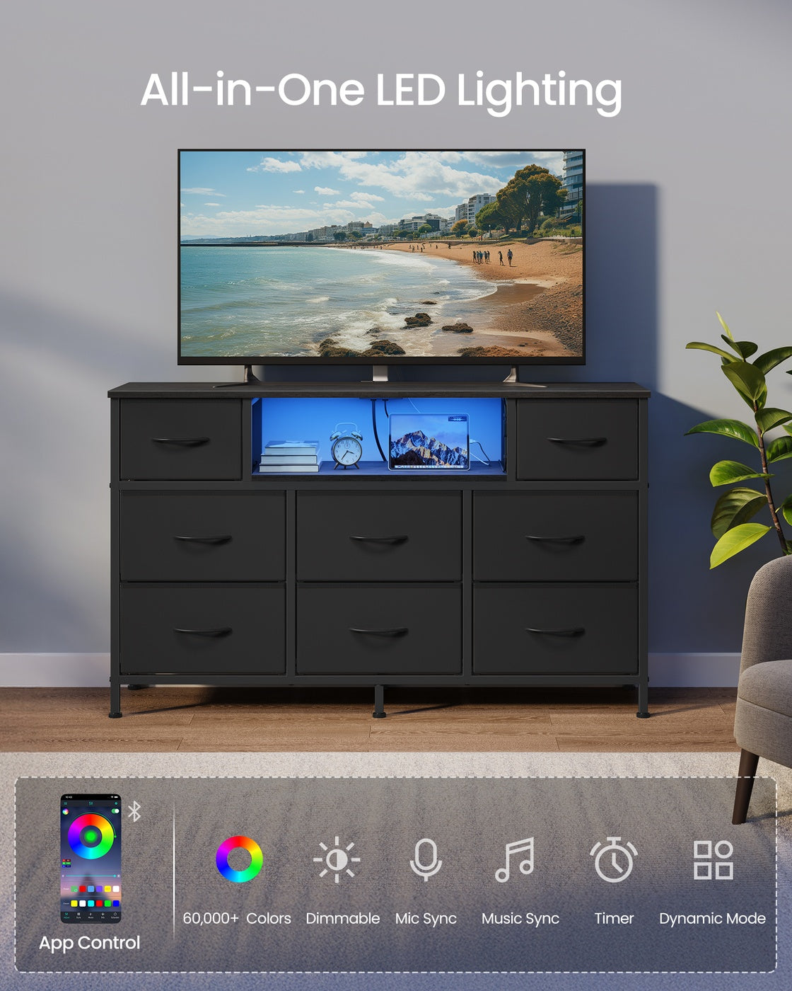 resser for Bedroom with Outlets and LED Lights, TV Stand - image 4