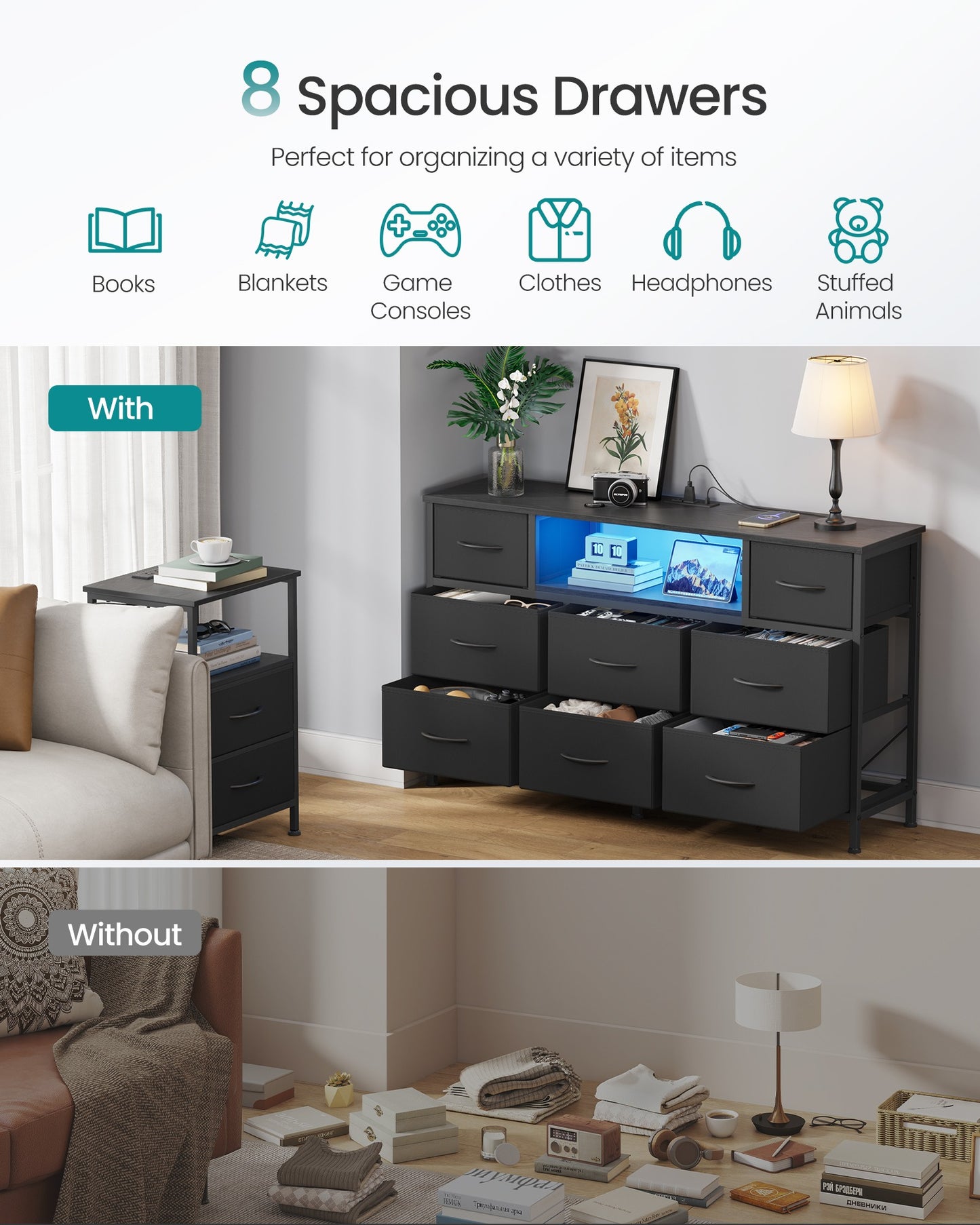 resser for Bedroom with Outlets and LED Lights, TV Stand - image 6