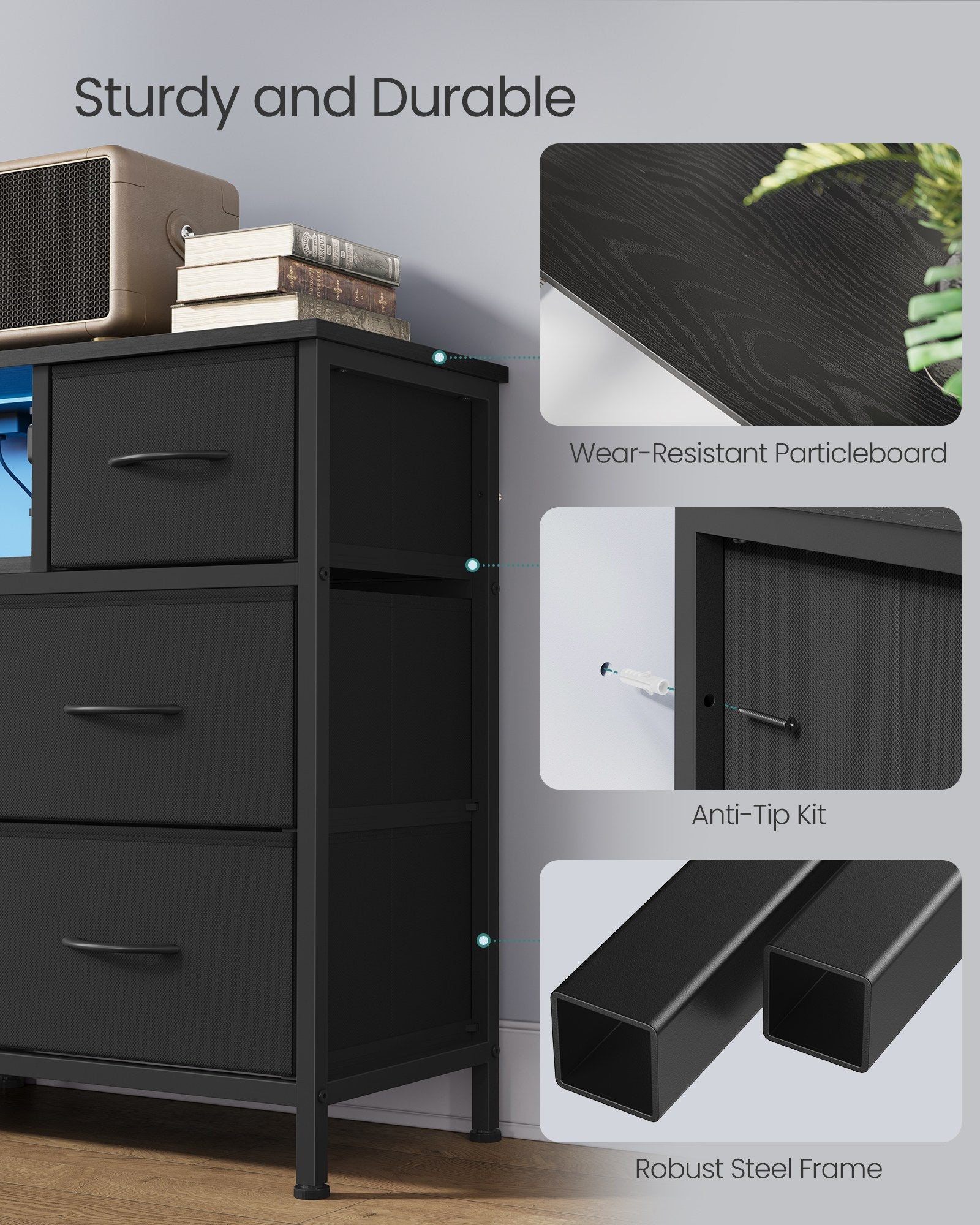 resser for Bedroom with Outlets and LED Lights, TV Stand - image 8